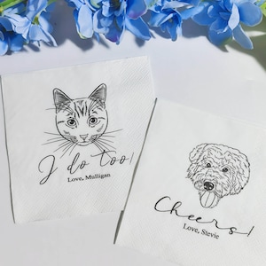 Custom Pet Cocktail Napkins,Cocktail Napkins, Customized Pet Napkins, Dog Wedding Napkins,Custom Pet Portrait Wedding Napkins,dog napkins