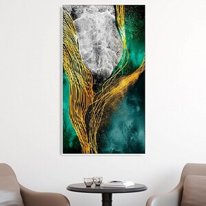 Extra large abstract hanging wall décor, floral floater frame wall art, designer canvas print, modern framed living room printable artwork