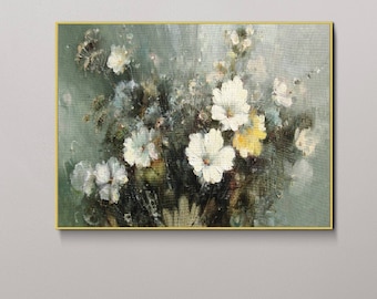 White Flowers Bouquet Canvas Print: Modern Framed Wall Art