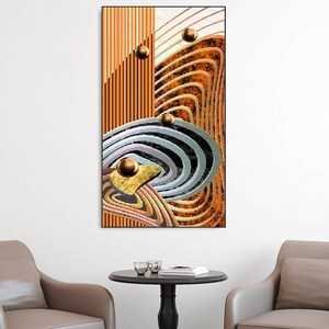 Abstract wall art with irregular circles, modern floater frame canvas print in brown colors, extra large printable waves artwork for bedroom