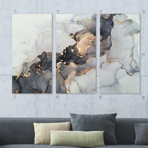 Black and gold marble wall art,  abstract painting, modern extra large canvas wall art printable