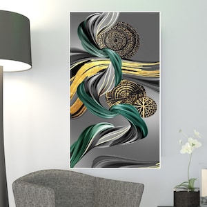 Abstract framed wall art, floater frame canvas print, modern printable artwork, circles hanging wall décor, extra large living room wall art