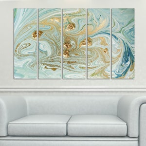 Abstract painting blue and gold wall art, large abstract canvas art print, modern printable wall art, bathroom wall decor