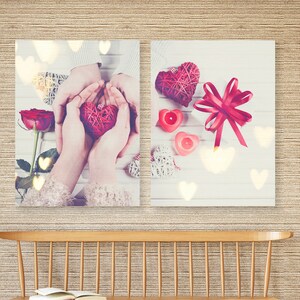 Heart wall art, valentine day gift, love couple canvas wall art romantic bedroom decor, heart painting