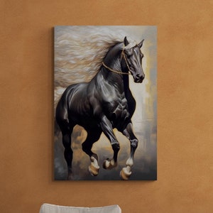 Black Horse Canvas Print: Large Animal Wall Art in Floating Aluminum Frame