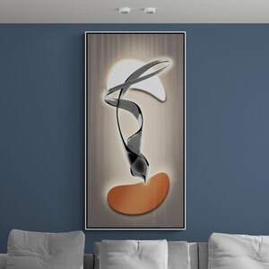 Abstract modern canvas print, calm vertical wall art, large framed artwork, painting in floater frame, contemporary wall art to living room