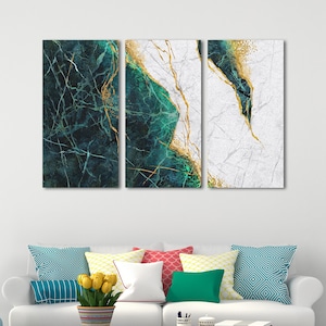 Marble Canvas Wall Art: Green and Gold Abstract Painting