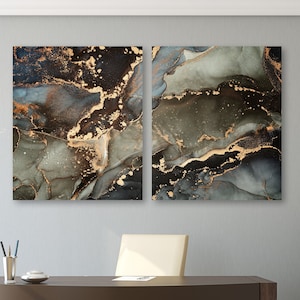 Black and gold marble wall art,  abstract painting, modern extra large canvas wall art printable