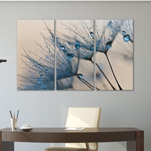 Dandelion light blue wall art neutral canvas wall art flowers prints, floral painting, floral wall decor