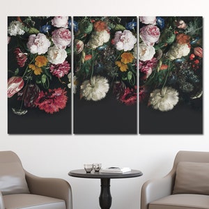 Dark floral wall art horizontal canvas flowers prints, floral painting, floral wall decor