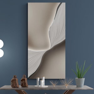 Large grey wall art, framed abstract artwork, wave canvas print, floater frame calm canvas print, modern printable living room wall art