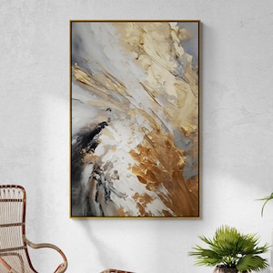 Abstract gold grey wall art, large modern wall print, framed living room artwork, printable floater frame wall art, contemporary wall art