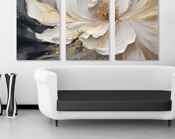 Floral Canvas Print Set: White Flower Oil Painting Wall Art