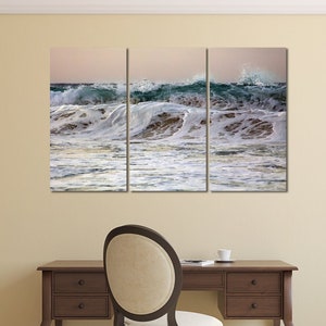 Stampe su tela con paesaggio marino blu, arte murale con onde oceaniche, decorazioni per pareti del bagno, arte orizzontale calma