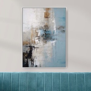 Abstract hanging wall decor, large blue canvas print, contemporary floater frame wall art, printable living room artwork, gift wall art