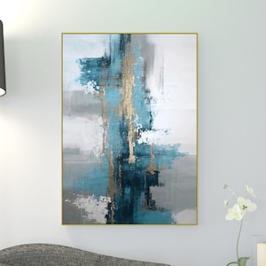 Large abstract wall art, blue white floater frame canvas print, printable marble artwork, contemporary wall art, framed living room artwork