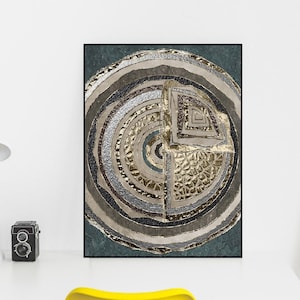 Abstract framed wall art, silver floating frame canvas artwork, extra large printable wall art, Greek style living room hanging wall décor