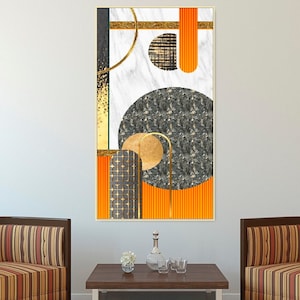 Geometrical wall art in floater frame, abstract framed canvas print, circles wall hanging décor, rectangle canvas artwork for living room