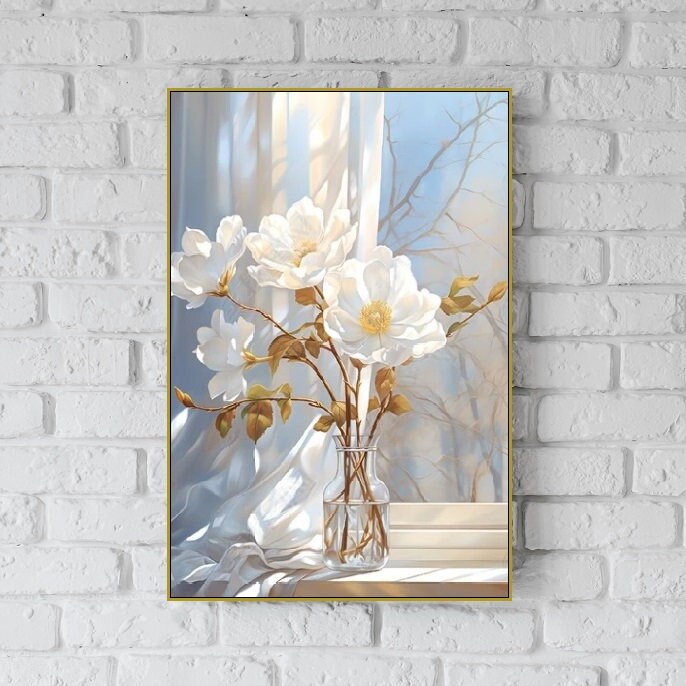 Floral Framed Wall Art: White Flowers Watercolor Painting