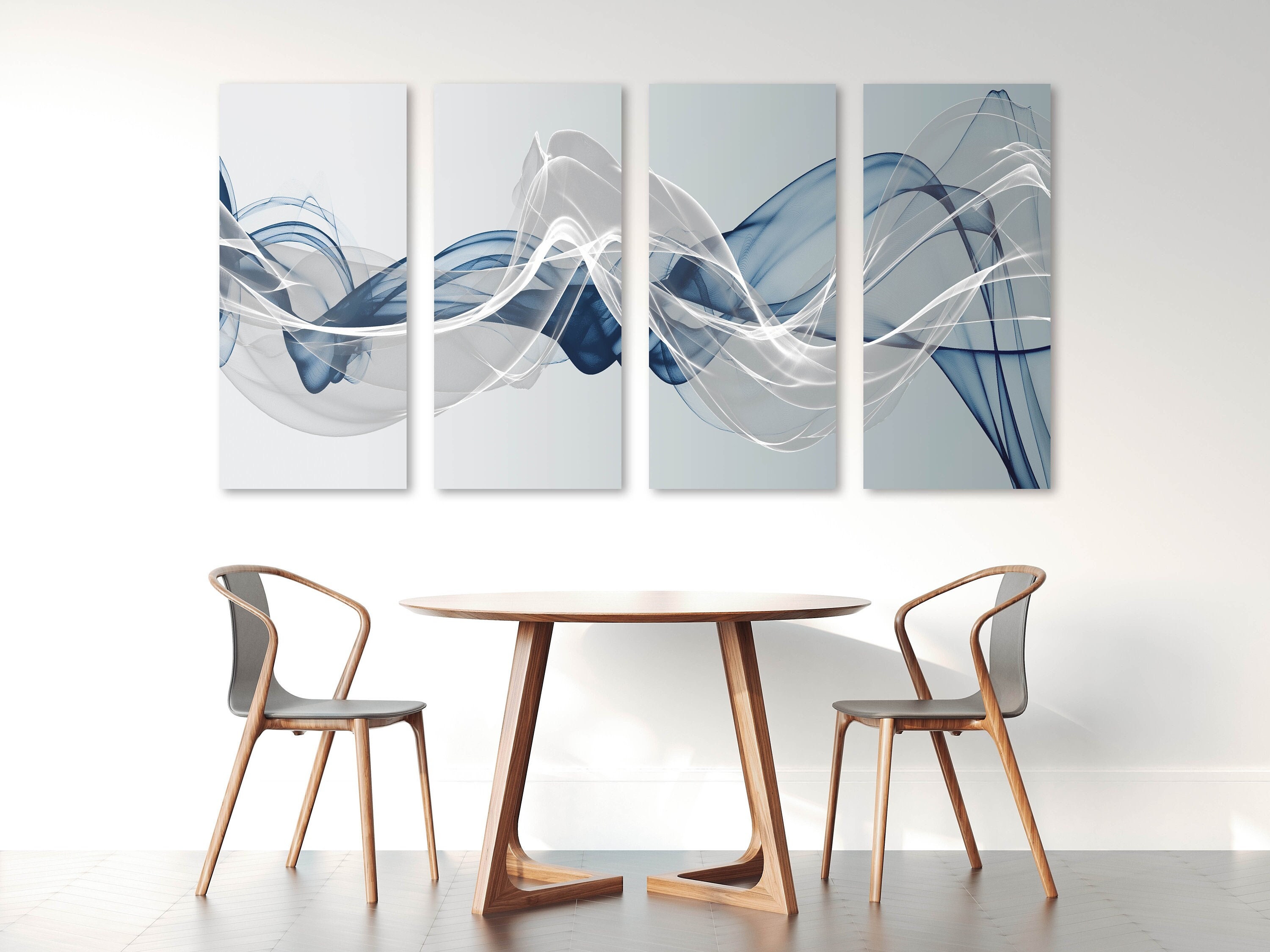 Abstract Canvas Painting Blue and Silver Wall Art Large Wall Etsy