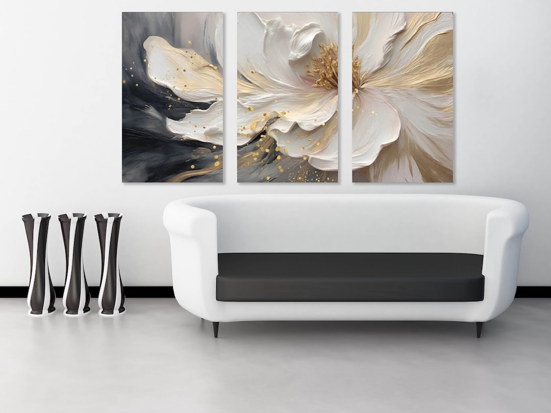 Floral Hanging Wall Decor, Large Multi Panel Canvas Print, Set of 3