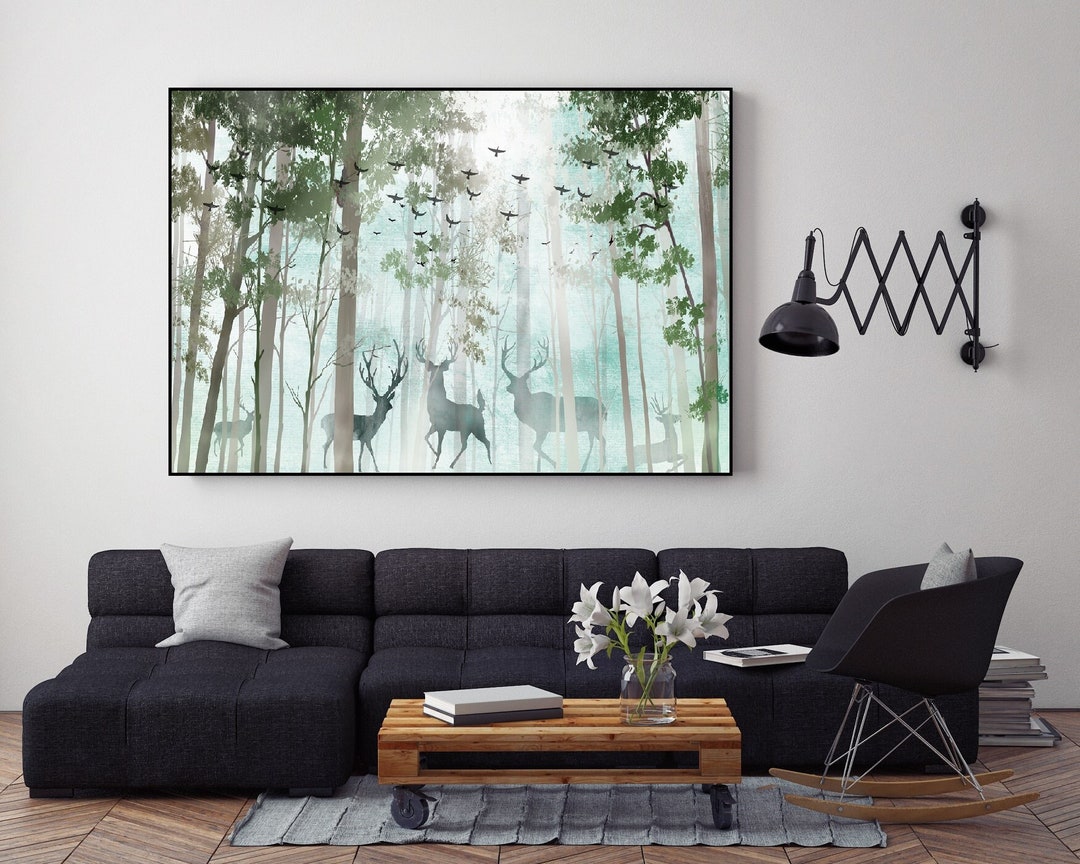 View of Forest Wall Art, Nature Wall Hanging Decor in Floating Frame, Green ...