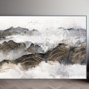 Abstract landscape wall art, large framed mountains print, floater frame printable artwork, abstract nature wall hanging decor for gift