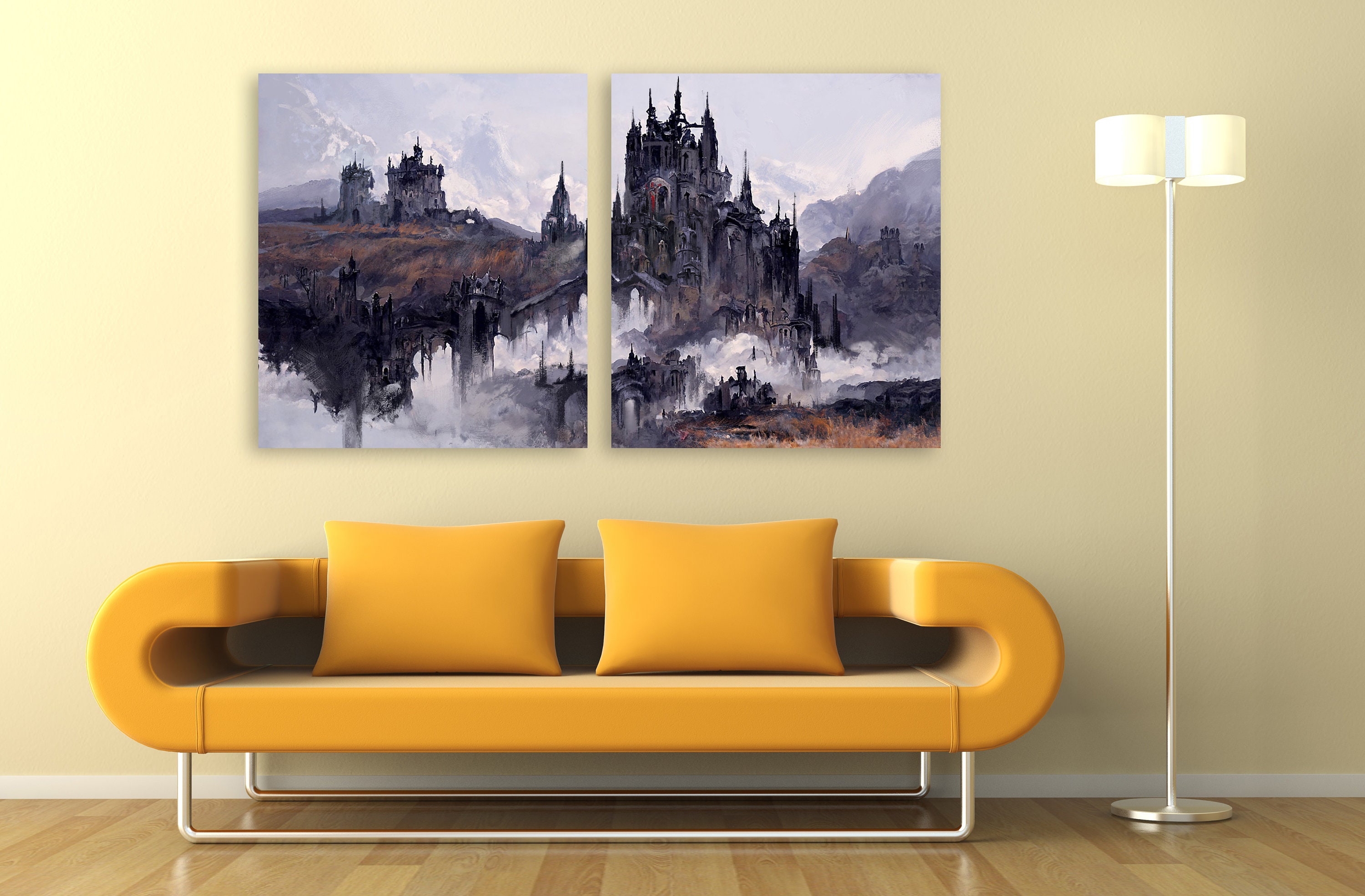 Fortress Wall Art, Castle Canvas Painting, Multi Panel Wall Art Fantasy, Architecture Wall Art