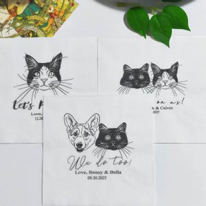 Custom Pet Cocktail Napkins for Wedding,Pet cocktail napkins,wedding napkins,wedding favours,Bridal Shower napkins with dog and cat,wedding