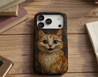 Glückliche Katze Handyhülle, Mosaik Tier iPhone 11-17 Pro Max MagSafe Tough