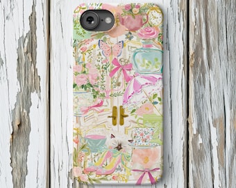 Funda para teléfono con collage rococó, funda para iPhone Pixel Galaxy con diseño de acuarela.