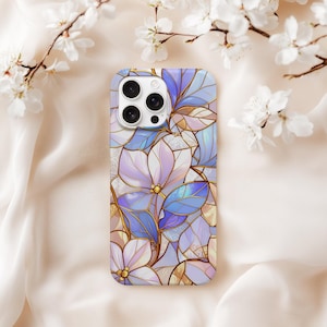 Purple Floral Phone Case, Pretty Stained Glass Phone Case, Purple Flower Aesthetic Girly iphone 16e Case 16 15 14 13 Pixel 9 8 7 Galaxy s25