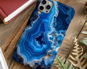 Blauw geode-telefoonhoesje, edelsteen iPhone Galaxy Pixel Tough-hoesje