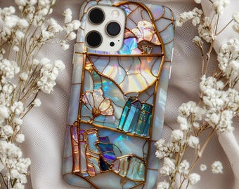Bookshelf Phone Case, Stained Glass Book Case, Bookish Magsafe Phone Case, Fantasy Reader Gift, Pixel, Galaxy, iPhone 16e Case