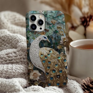 Peacock Phone Case, Stained Glass Phone Animal Case Luxury Vintage Turquoise Aesthetic for iPhone Samsung Pixel iphone 16e Case