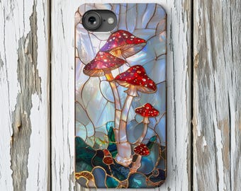 Red Mushroom Phone Case, Stained Glass Autumn iPhone 17 Case-12 16e Case, Pro Max, Pixel 7-10 Galaxy 22-s25, MagSafe Phone Case, Tough Case