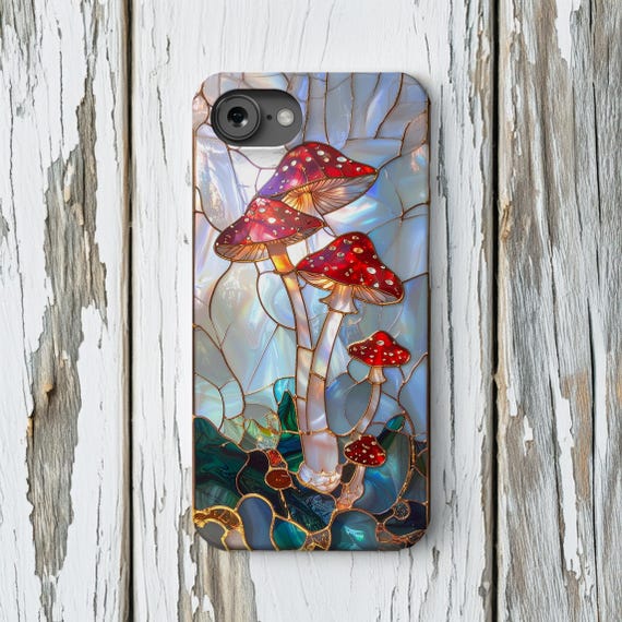 Red Mushroom Phone Case, Stained Glass Autumn iPhone 17 Case-12 16e Case, Pro Max, Pixel 7-9 Galaxy 22-s25, MagSafe Phone Case, Tough Case