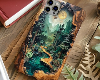 Forest & Faux Wood Phone Case, Forestcore Aesthetics iPhone 12 13 14 15 16 17 Pro Max Galaxy Pixel Tough Case