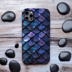 Electric Blue Phone Case, Dragon Scale iphone 16e case, Fantasy Phone Case, Cell Phone Case, 13 14 15 16 Pro Max Galaxy s25 Tough Case