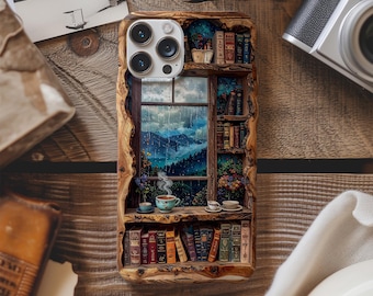 Étui de téléphone pour jour de pluie, étui bibliothèque pour iPhone Galaxy Pixel