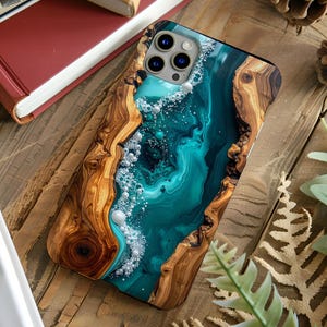 Bubbles & Pearls Phone Case, Resin Wood Style Ocean iPhone Galaxy Pixel Cover