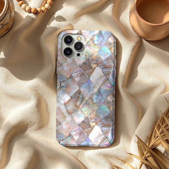 Mother-of-Pearl Mosaic Phone Case, Beach Style Mother-of-Pearl Mosaic Phone Case, Beach Style