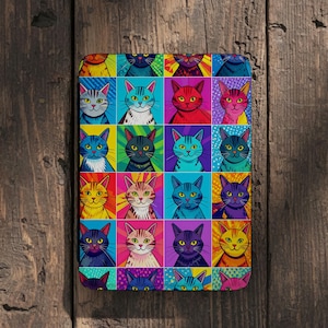 Pop Art Cat Kindle Case with Hand Strap, Colorful Paperwhite 12th Gen/Colorsoft 7"