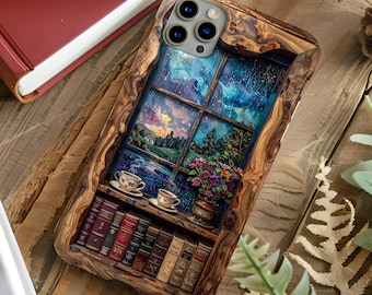 Café Bücherregal Handyhülle, Cozy Bookish iPhone Galaxy Pixel Cover