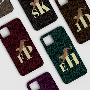 Leopard Monogram Phone Case Personalized Case, Cheetah Classy Gift for Him or Her Initial iPhone 16e 15 14 13 Pixel 9 8 7 Galaxy MagSafe