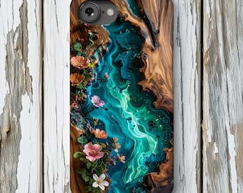 Hülle für iPhone 17 Pro Max mit Blumenmuster, Holzimitat Epoxy, 3D Muster, MagSafe
