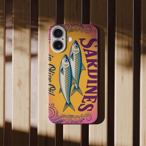 Summer Sardine Phone Case, Tinned Fish Phone Case Fisherman Aesthetic, Coastal iphone 16e case 13 14 15 16 Pro Max, Pixel 7 8 9 Galaxy