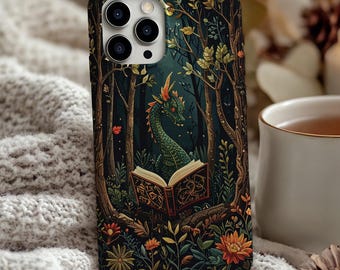 Book Dragon Phone Case, Fantasy iPhone Case 17 16 15 14 13 12 11 MagSafe Tough Plus Pro Max, Galaxy Cover