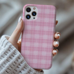 Pink Plaid Phone Case, Preppy Phone Case Cell Phone Case iphone 16e case, 15 14 13 12 Pro Max, Plus Mini iPhone 11 Tough Cover