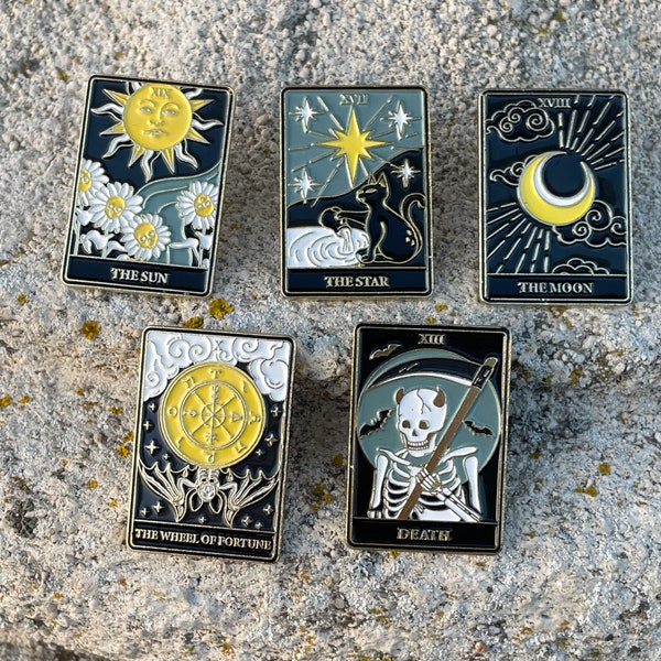 Tarot Card Enamel Pins | Sun Moon Star Death Wheel of Fortune | Palm Reading | Future teller Astrology | Gift Collectable